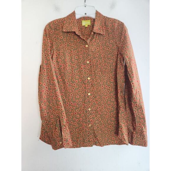Q Mack Women Green w/Red Orange Floral Print Cotton Button Up Shirt size Medium - Picture 6 of 8